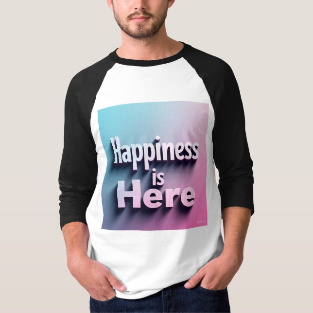 Le Bonheur Est Ici T-Shirt Sleeve - Texte Élégant (Devant)