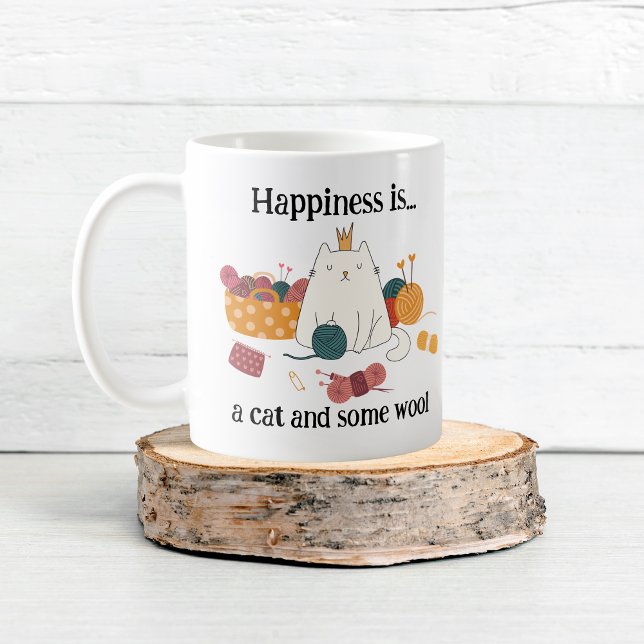 Le bonheur est un CAT et un Tricot WOOL Chat Mug (Happiness is a CAT and some WOOL Knitting Cat Mug)
