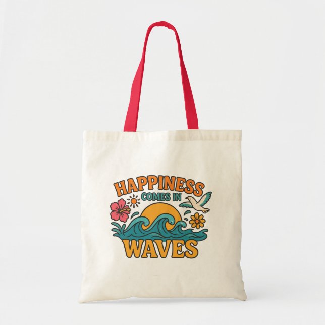 LE BONHEUR VIENT EN VAGUES – Sac cabas de plage d' (Devant)