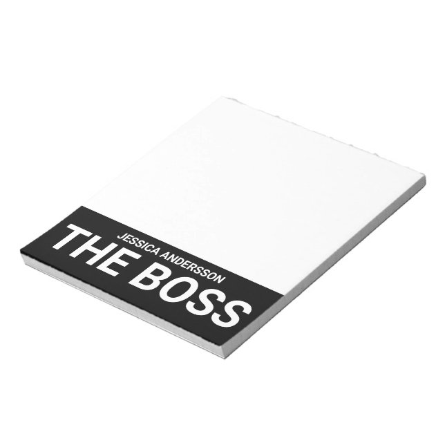 Le Boss Votre Nom Noir Blanc Funny Bloc-notes (Tourné)