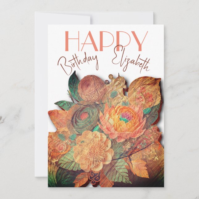 Le bouquet de fleurs - Bois - Carte d'anniversaire (Devant)