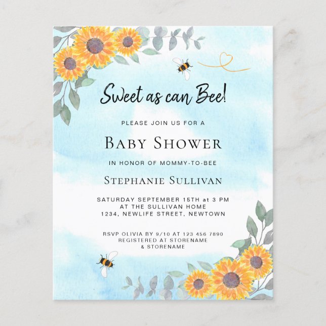 Le budget doux comme peut être Baby shower invitat (Devant)