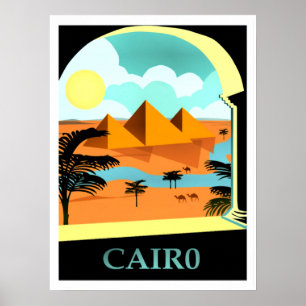Le Caire, affiche de voyage vintage en Egypte