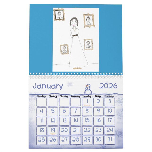 Le calendrier déplaisant et mignon de Jane Austen (Jan 2026)