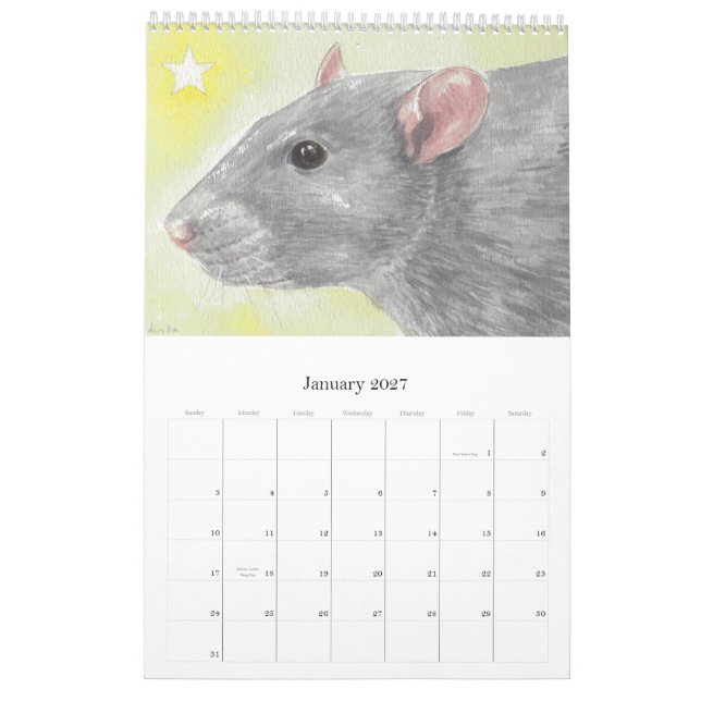 Le calendrier illustré de portrait de rat (Jan 2027)
