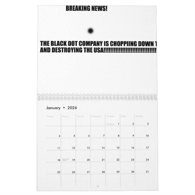 Le calendrier noir mauvais de point (Jan 2026)