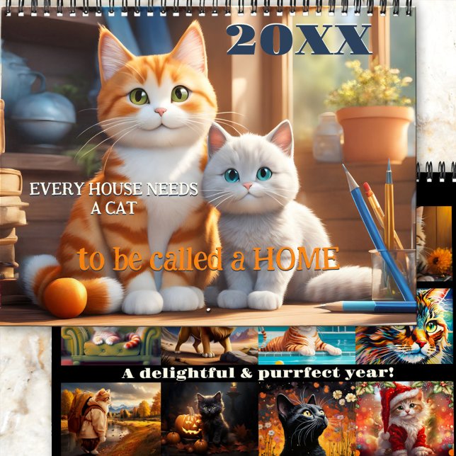 Le calendrier Whimsical Illustrated Cat (A funny surreal fantasy calendar with whimsical illustrations of cats in different styles)