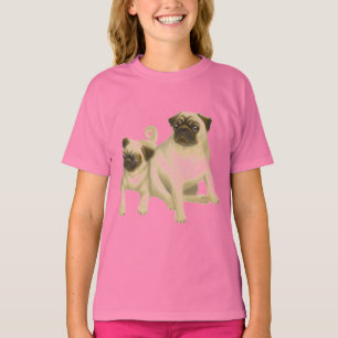 Le carlin poursuit le bébé de filles - T-shirt d