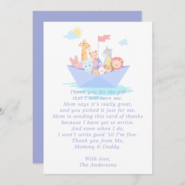Le Carte de remerciements de Baby shower d'arche d (Devant / Derrière)