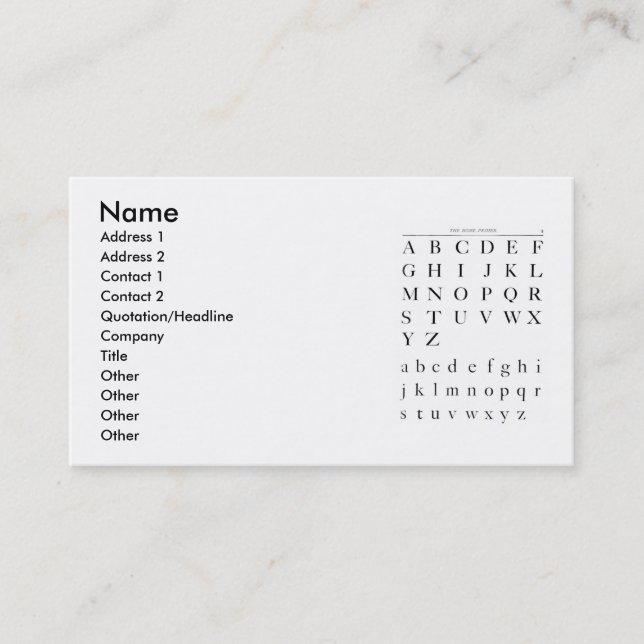 Le Carte de visite Alphabet (Devant)