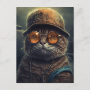 Le chat dans une carte postale casquette et lunett