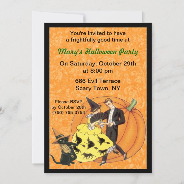 Le Chat Et Le Fiddle Halloween Party Invitation (Devant)