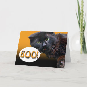 Le chat noir de carte de Halloween indique huent !