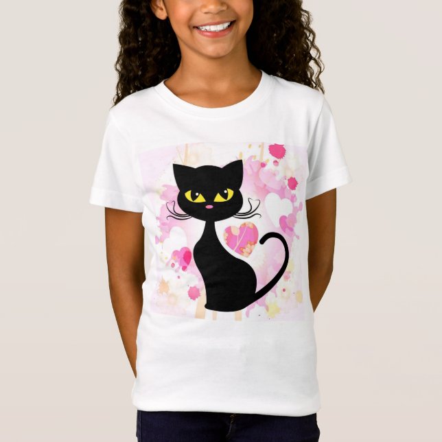 Le chat noir de la fille avec le T-shirt rose de (Devant)