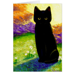 Le chat noir mignon fleurit Creationarts drôle