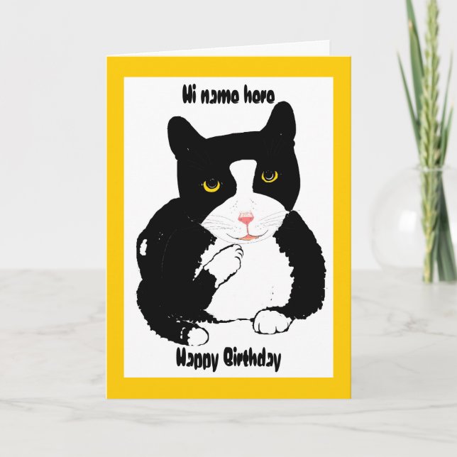 Le chat sur une carte d'anniversaire ajoutent le (Devant)