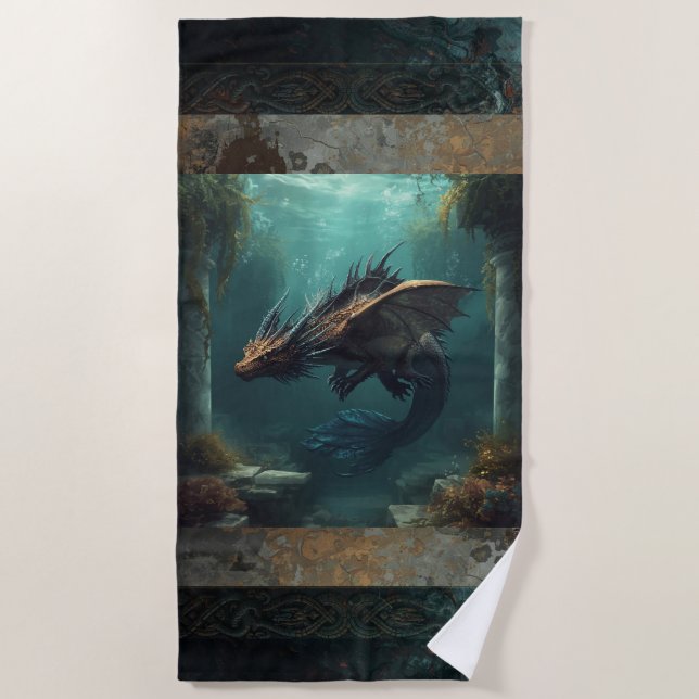 "Le Chercheur" serviette de plage au dragon sous-m (Devant)