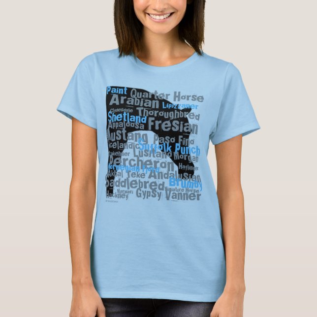 Le cheval multiplie le bleu de T-shirt de dames (Devant)