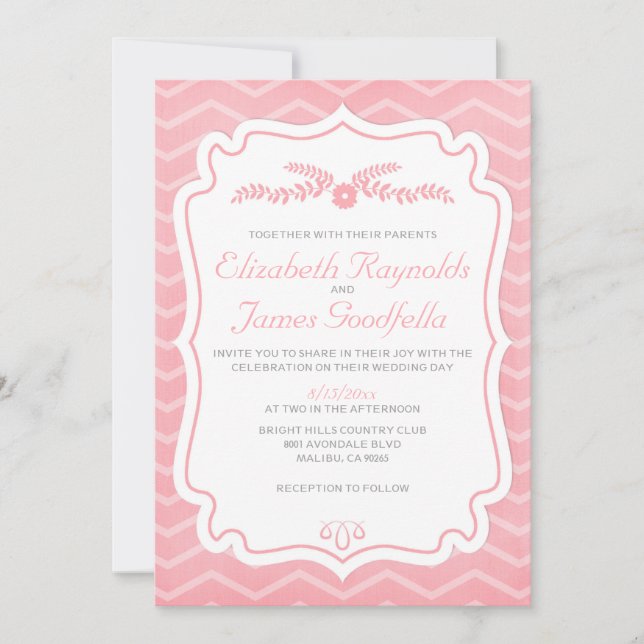 Le Chevron rose frappe les invitations aux mariage (Devant)