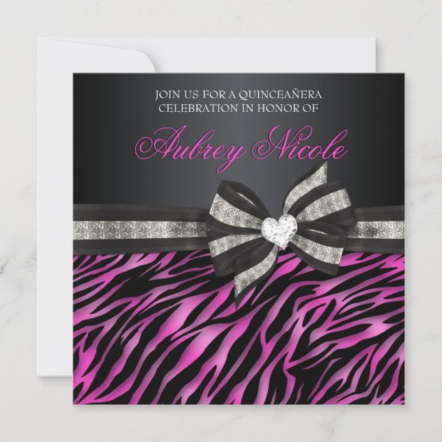 Le Chic Invitation Zebra Quinceañera avec son bijo (Devant)