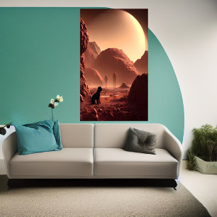 Le chien assis sur Mars   AI Art Poster
