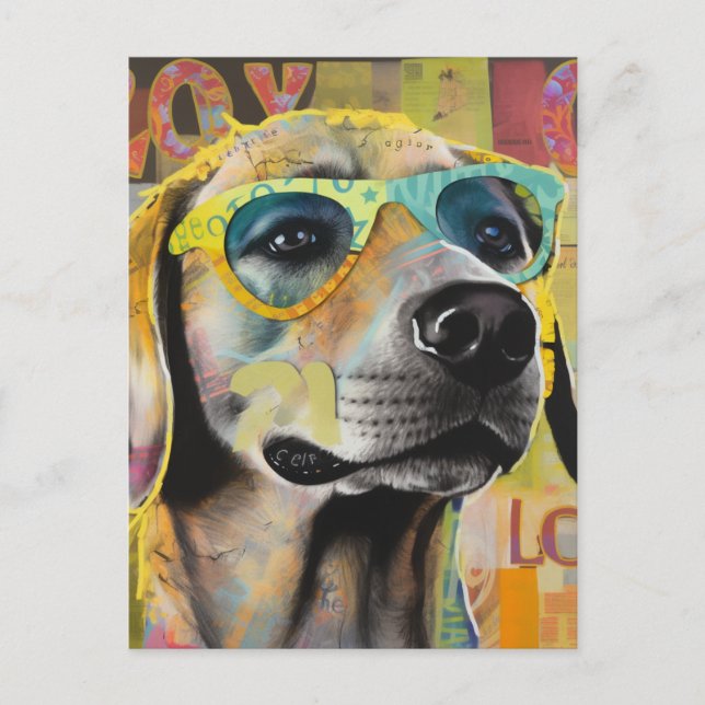 Le chien en lunettes Unique carte postale Collage (Devant)