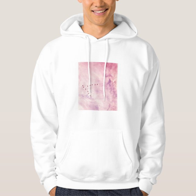 Le ciel rose sur le Sweat - shirt à capuche blanc  (Devant)
