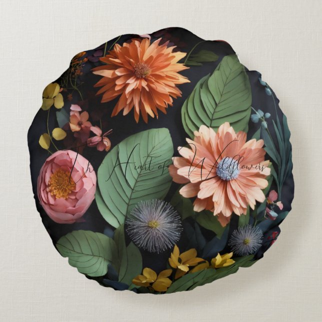Le cœur des fleurs sauvages Coussin rond (Dos)