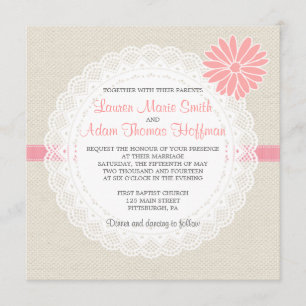 Le corail rose Faire-part de mariage Burlap et den