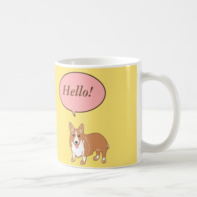 Le corgi indique bonjour la tasse jaune (Droite)