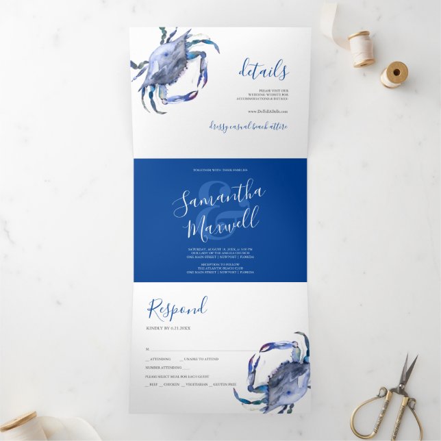 Le crabe bleu côtier Triplé Faire-part de mariage (Intérieur)
