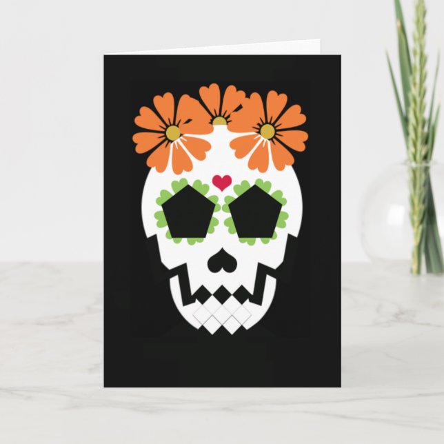 Le crâne avec l'orange fleurit la carte de voeux (Devant)