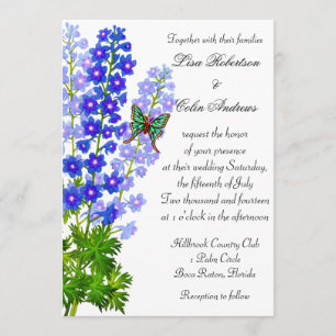 Le delphinium bleu fleurit le faire-part de