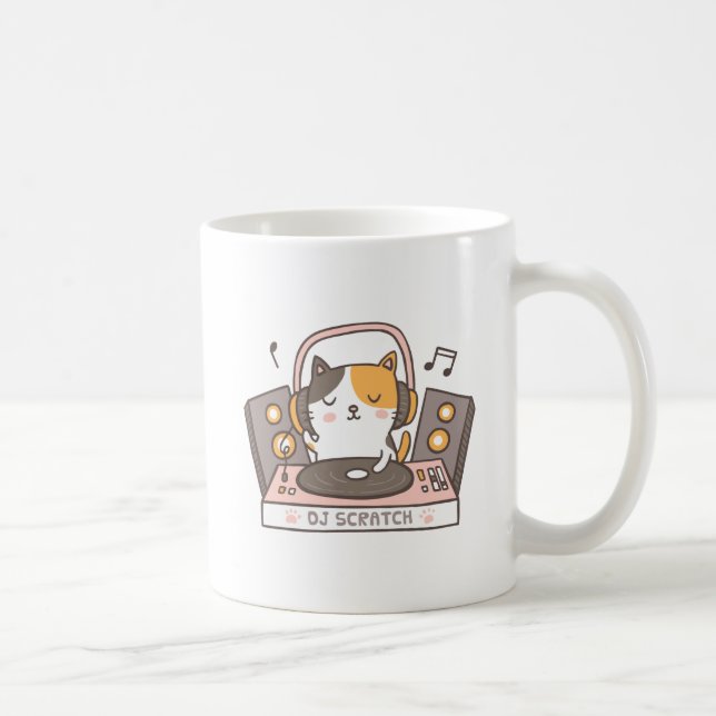 Le DJ mignon rayent la tasse de calembour de chat (Droite)