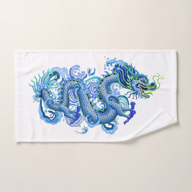Le dragon bleu avec de l'eau éclabousse la (Serviette à main)