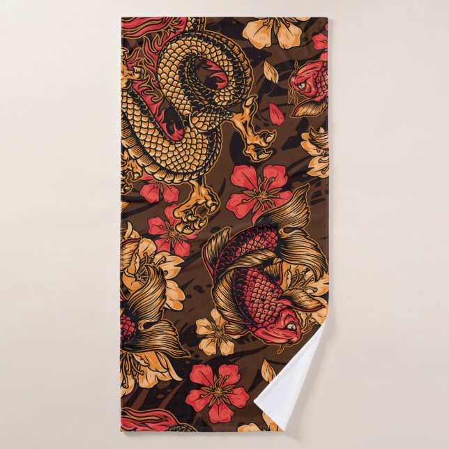Le dragon japonais koi motif. (Serviette de bain)