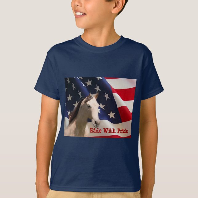 Le drapeau américain de cheval badine le T-shirt (Devant)