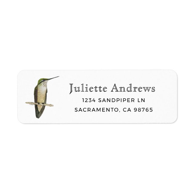Le Étiquette de retour des colibris de Allen (Devant)