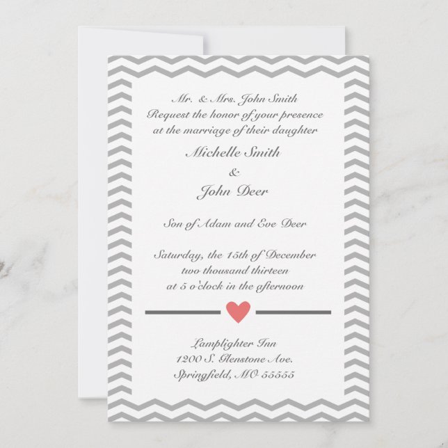 Le Faire-part de mariage Chevron parfait à Coral & (Devant)