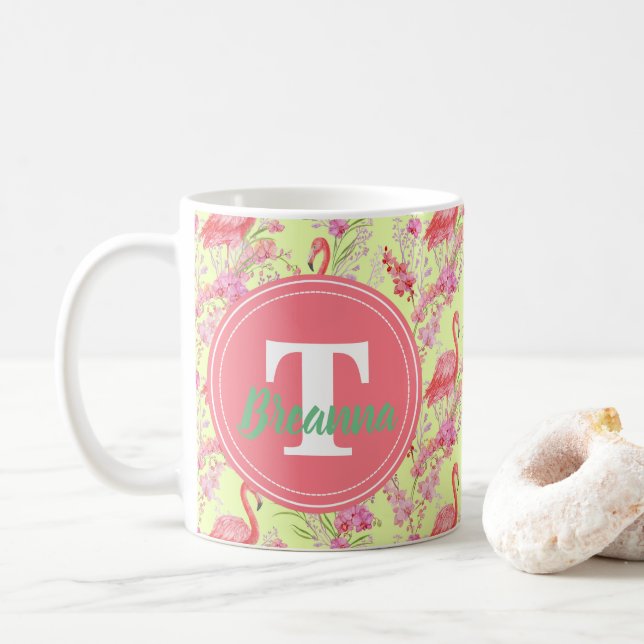 Le Flamant rose rose ajoutent la tasse de plage de (Avec donut)
