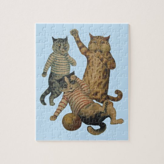 Le football drôle vintage jouant des chats puzzle