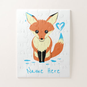 Le Fox mignon de bébé peint le puzzle bleu de nom