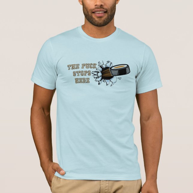 Le galet arrête ici le T-shirt des hommes d'hockey (Devant)