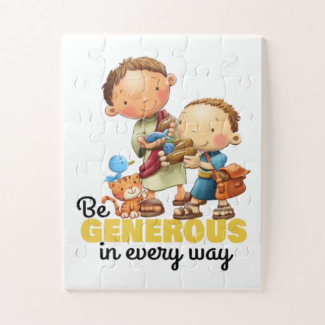 Le garçon avec 5 loaves et 2 poissons puzzle enfan (Vertical)