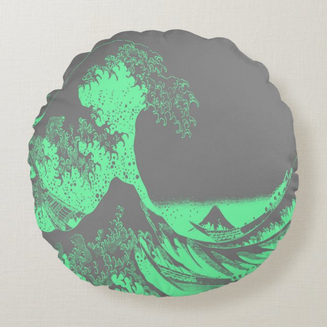 Le grand coussin rond mousse de mer vert et gris d (Devant)