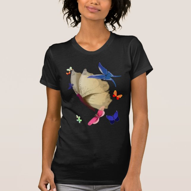 Le grand T-shirt beige de papillon (Devant)