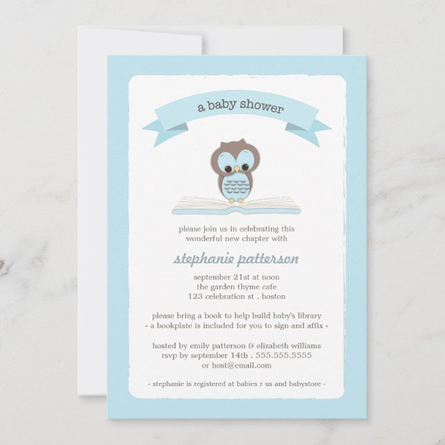Le hibou bleu apportent une invitation de baby (Devant)