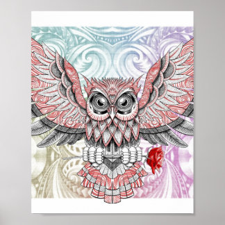 Le Hibou Cadeau — Affiche d'art surréaliste de hib