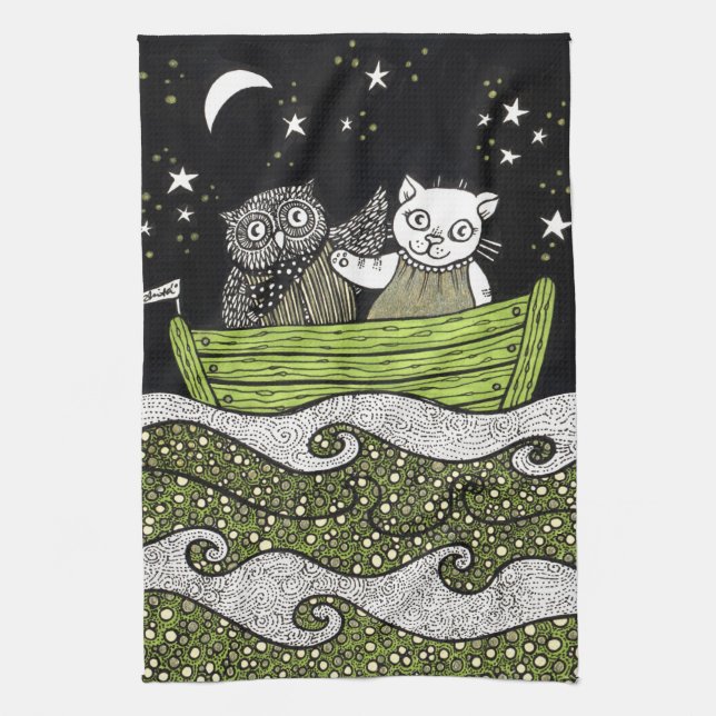 Le hibou et la serviette de thé Pussycat (Vertical)