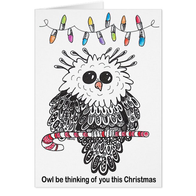 Le hibou pense à vous cette carte de Noël (Devant)